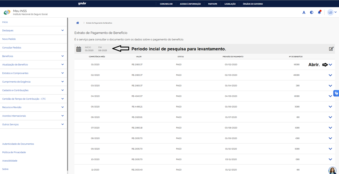 Verificação de descontos nos extratos