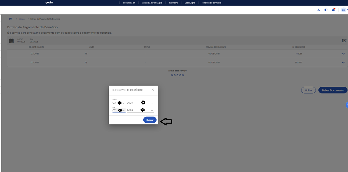 Consulta com período exato